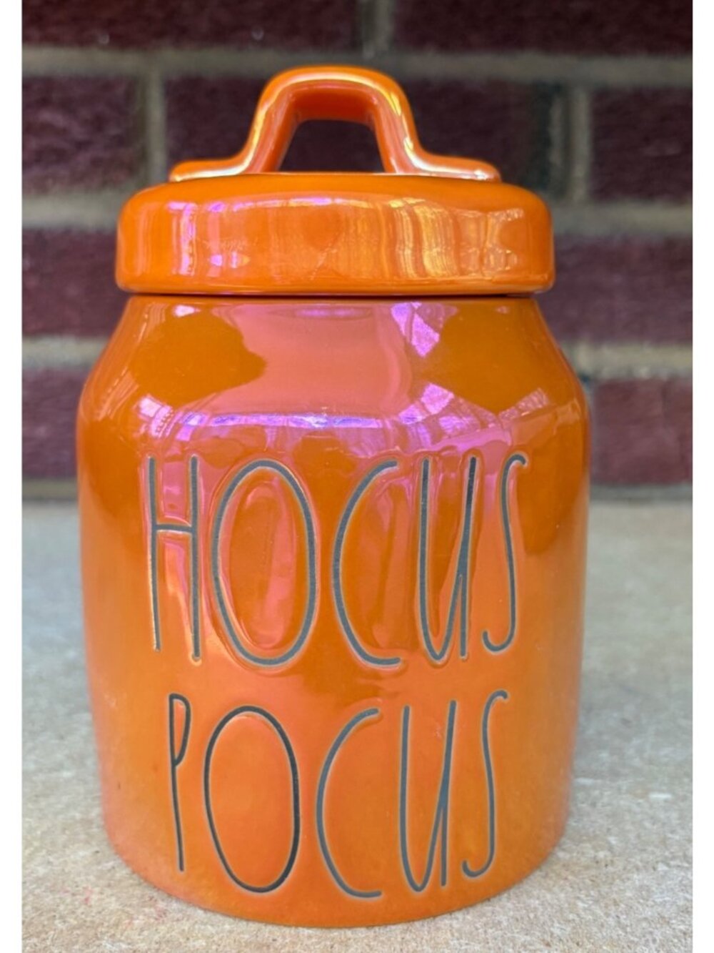 Rae Dunn Hocus Pocus Iridescent Luster Orange Ceramic Canister Lid Halloween